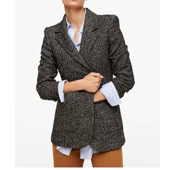 Elbow Patches Warm MANGO Blazer Wool Cotton Knit Pockets - Picture 3 of 13